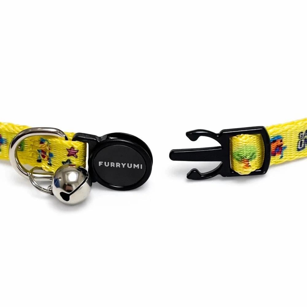 Furryumi‎ Yellow Video Game Cat Collar Blue Bat Wings Breakaway Bell Adjustable